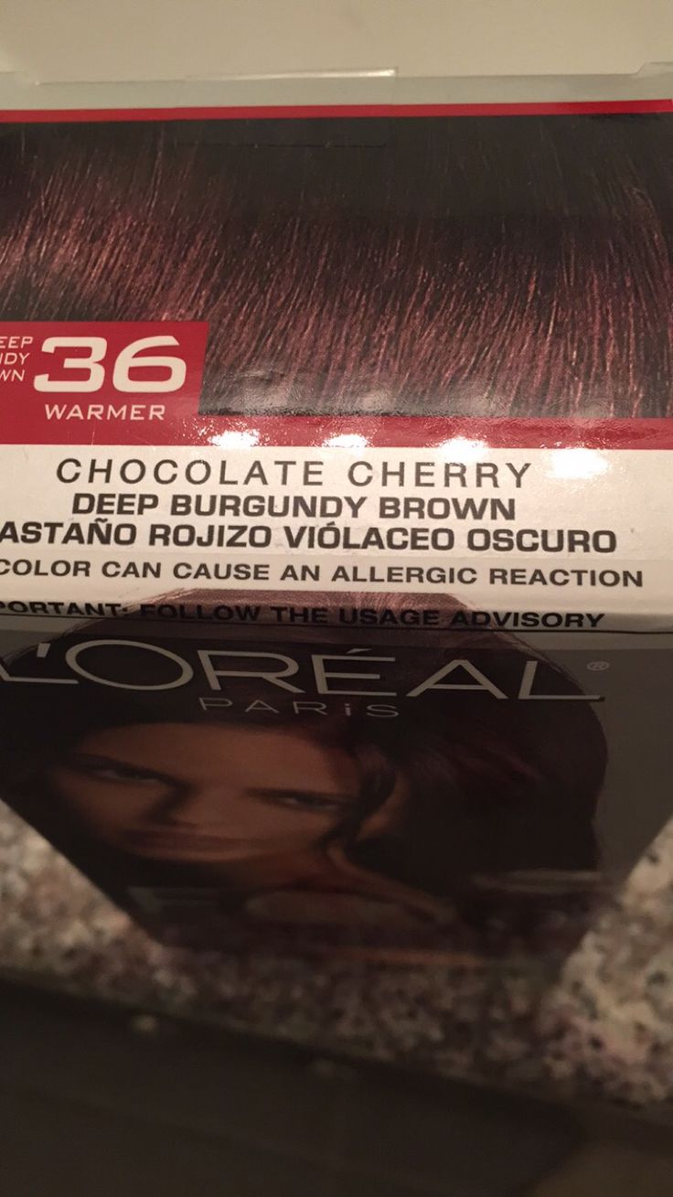 L'oreal Feria 36 Deep Burgundy Brown/ Chocolate Cherry Love this color just used this box last night and will post a results photo. It's a beautiful color! Chocolate Cherry Hair Color Box Dye, Cabello Chocolate Cherry, Deep Burgundy Hair Color Chocolate Cherry Dark Brown, Chocolate Cherry Hair Color Dark Brown, Hair Color Chocolate Cherry, Cherry Brown Hair Color, Dark Cherry Brown Hair, Chocolate Cherry Brown Hair, Chocolate Cherry Hair Color