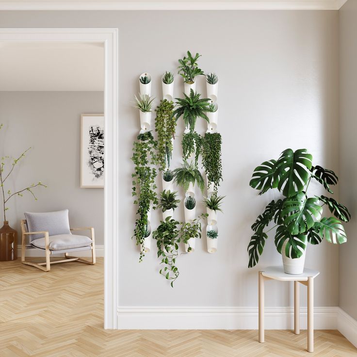 there are plants on the wall in this room