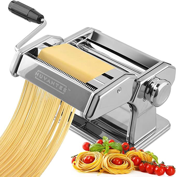 the pasta maker is being used to make spaghetti