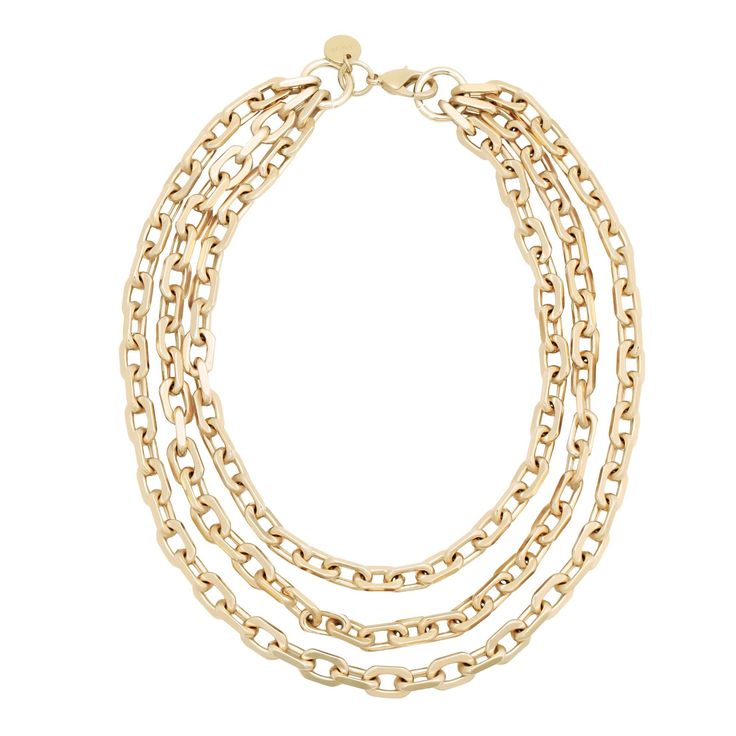 The Triple Layer Lennon necklace is made from thick brass cable link chain, fastened with a with lobster clasp. Finishes available: 10K Gold or Rhodium-Silver Necklace Measurements:1st layer sits at 15.5"2nd layer sits at 16.25"3rd layer sits at 17.5" Chain measures:8.4mm (.33") wideEach link:13.1mm long (.51") & 2.2mm (.08") thick Clasp Measures:19mm (.75") long Necklace Measurements, Vermeil Jewelry, Solid Gold Jewelry, Chain Link Necklace, Gift Accessories, Link Necklace, Jewelry Pouch, Gold Plated Jewelry, Jewelry Plate