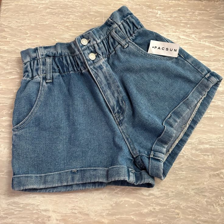 Pacsun Mom Shorts Size Small Paper-Bag Waist Brand New Never Worn Very Cute But Sadly Too Big Casual High Waist Jean Shorts For Summer, Denim Blue Bottoms For Spring Vacation, Spring Vacation Denim Blue Bottoms, High Waist Denim Shorts For Vacation, Summer Denim Blue Bottoms For Day Out, Denim Blue Bottoms For Summer Day Out, High Waist Jean Shorts For Spring Vacation, Summer Denim Blue Jean Shorts, High Waist Cotton Jean Shorts For The Beach