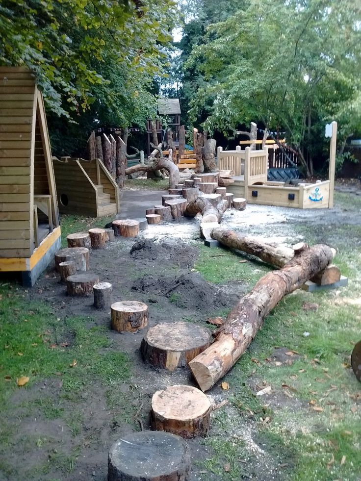 there are many logs that have been cut down in the yard and placed on the ground