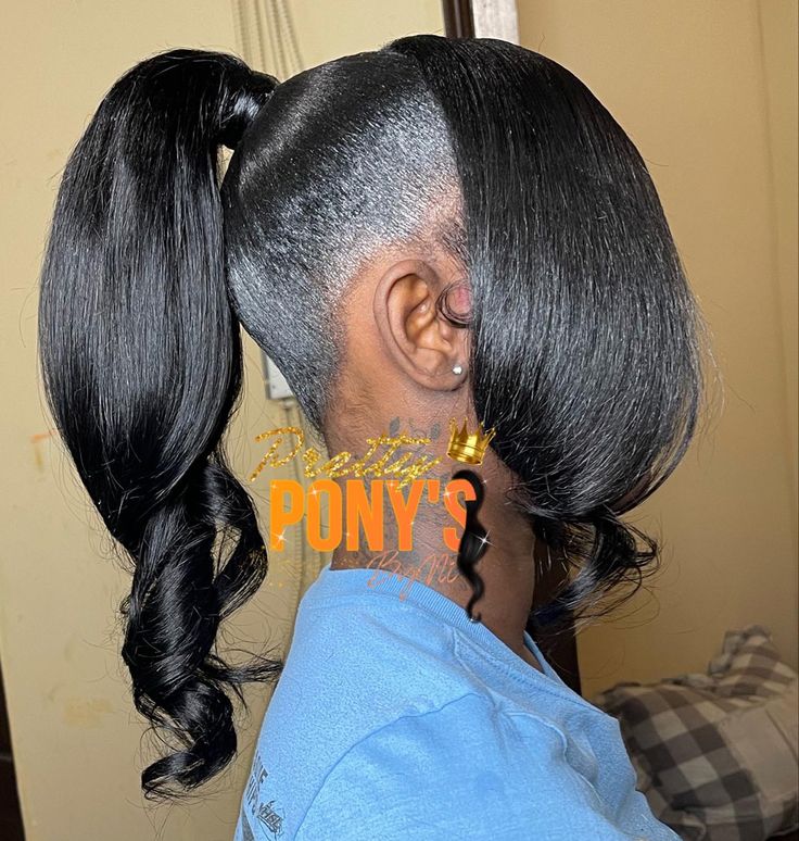 Barbie Ponytail With Swoop Bang, Side Bang Ponytail Black Women, High Pony With Curls, Curly High Pony, Side Bang With Ponytail, Barbie Ponytail With Curly Bang, Weave Ponytail Hairstyles With Bangs, Side Bang Ponytail, High Ponytail With Bangs Black Women