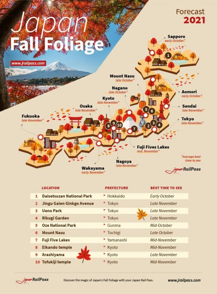 the japan fall foliage map is shown