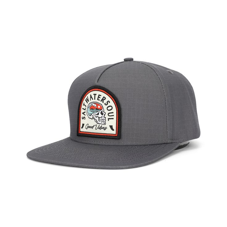 Details & Features 65% Polyester, 35% Cotton 5-panel structured snapback design Embroidered on Wave State of Mind patch Adjustable snap with SWS insignia Cheap Washed Snapback Hat, Cotton 5-panel Trucker Hat With Embroidered Patch, Gray Hat With Logo Patch And Curved Brim, Gray Baseball Cap With Logo Patch, Gray Snapback Hat With Logo Patch And Curved Brim, Casual Snapback Hat With Logo Patch, Snapback Hat With Logo Patch For Streetwear, Casual Baseball Cap With Patches And Flat Brim, Cotton 5-panel Snapback Hat With Logo Patch