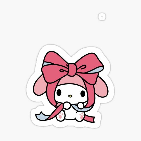 a pink sticker with a bow on it's head and the words hello kitty