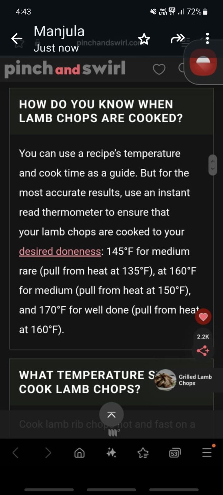 an app showing how to cook lamb chops on the gourmet menu for dinner