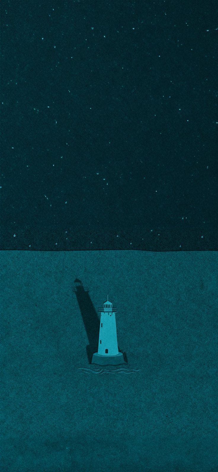 a white lighthouse sitting on top of a body of water under a sky filled with stars