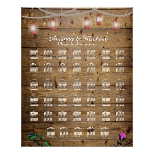 a wooden table plan with mason jars and string lights