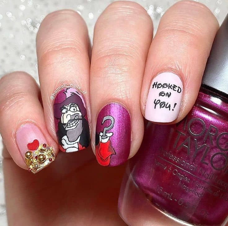 Over 35+ Disney Villain Nails Christmas Nails Lights, Disney Villain Nails, Villain Nails, Maleficent Nails, Nails Disney, Disney Nail Designs, Mickey Nails, Dragon Nails, Queen Nails