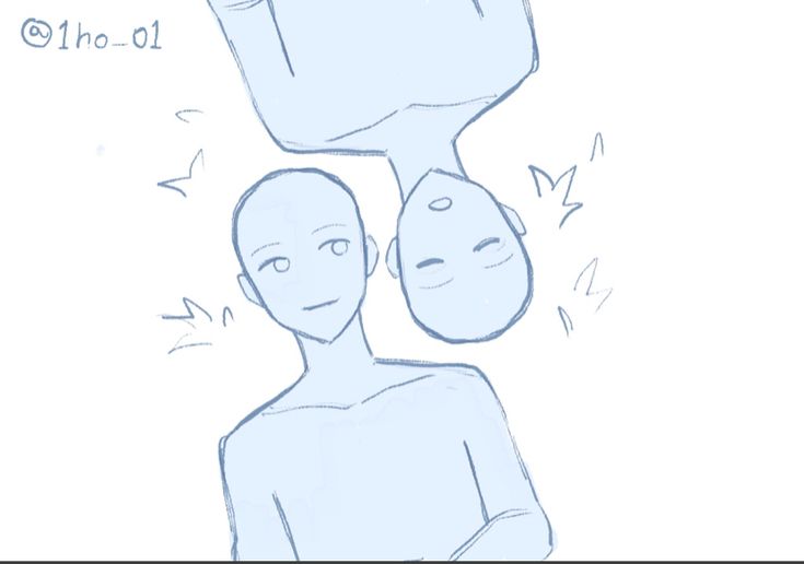 a drawing of two people facing each other, one with his head in the air