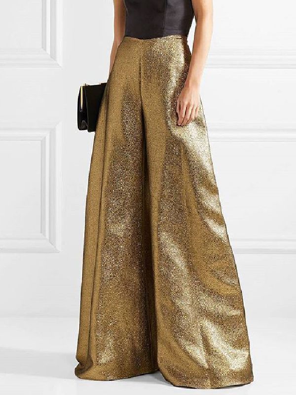 High Waisted Loose Solid Color Pants Trousers GOLD-L Gold Pants, Color Pants, Zipper Pants, Solid Color Pants, Leisure Fashion, Loose Trousers, Daily Dress, Fashion Seasons, High Waisted Trousers