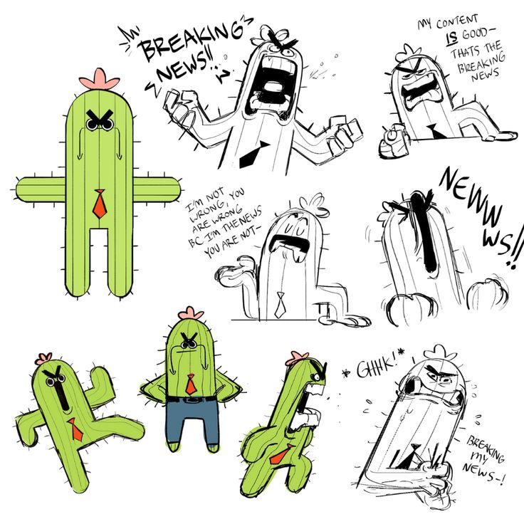 an image of some cartoon characters with cactuses on their backs and arms in different poses