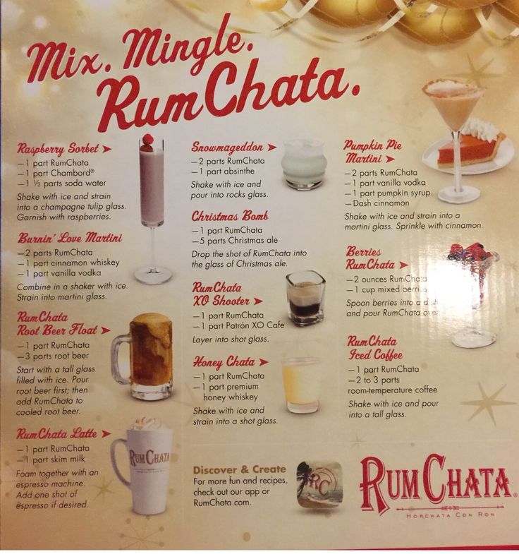 a menu for rumchata with drinks on it