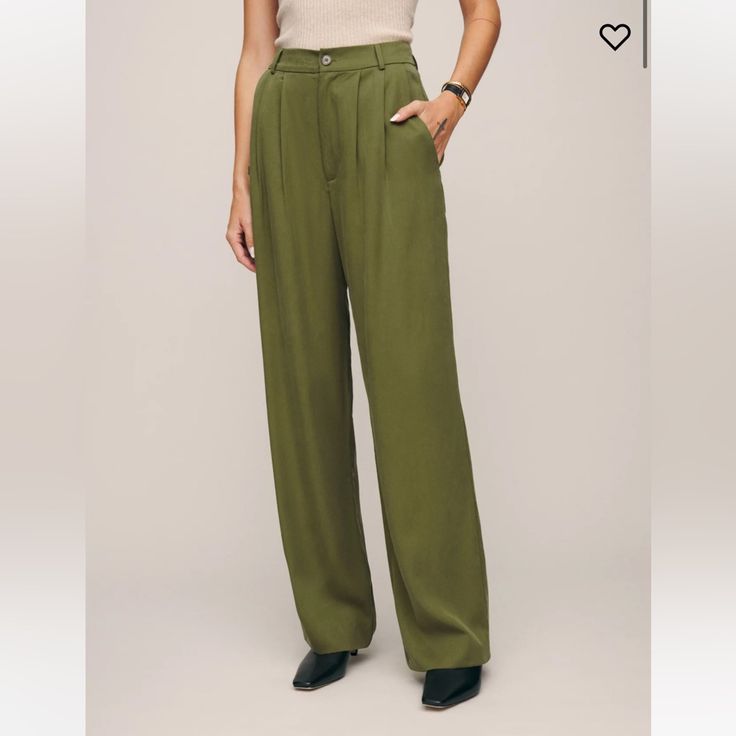 New And Never Worn. Petite Length. Sold Out Color/Size Elegant Green Tapered Leg Pants, Green High Waist Pants With Welt Pockets, High Waist Green Pants With Welt Pockets, Elegant Green Relaxed Fit Pants, Versatile Khaki Workwear Pants, Elegant Khaki Straight Leg Bottoms, Elegant Khaki Formal Bottoms, Elegant Formal Khaki Bottoms, Elegant Wide Leg Khaki Dress Pants