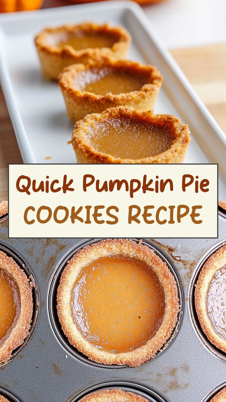 mini pumpkin pies in a muffin tin with the words quick pumpkin pie cookies recipe