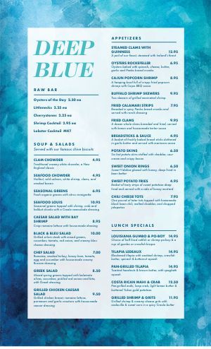 the deep blue menu is shown on a blue background