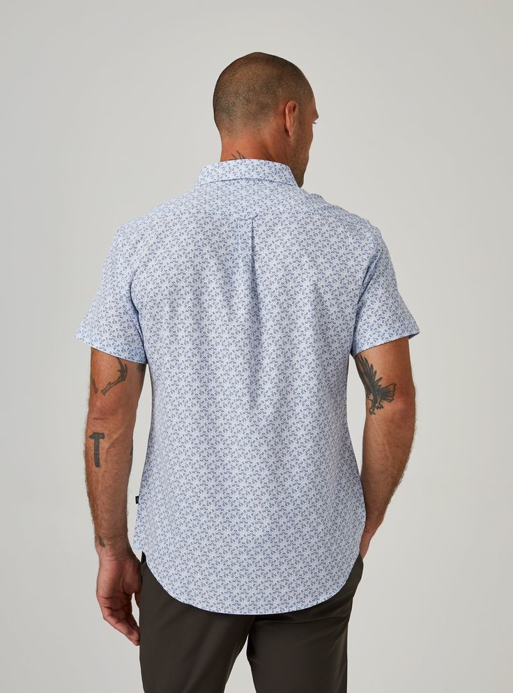 We created the perfect short sleeve button up, with the right mixture of comfort and style, just for you. Our performance shirts have 4-way stretch, are moisture wicking, wrinkle resistant and above all a great new addition to your wardrobe. The performance shirt will be your go-to for any occasion - day to night. This is a shirt that will have you satisfied at any given time. Details Model is 6'1" and wears a size medium. Care: Machine wash cold on delicate cycle with similar colors. Do not use Casual Cotton Shirt With 4-way Stretch, Casual Short Sleeve Shirt With 4-way Stretch, Denim Accessories, Short Sleeve Button Up, Moisture Wicking, Lifestyle Brands, Denim Women, Short Sleeve Shirt, New Product