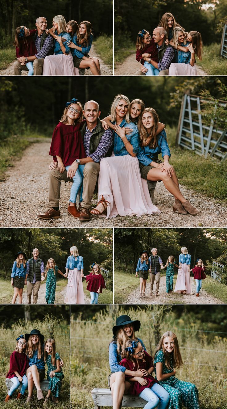 a group of people sitting on top of a bench in front of some trees and grass