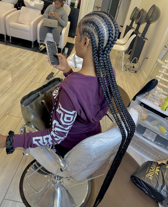 Feed In Braids Cornrows With Color, Long Feed In Braids To The Back, Long Feed In Braids, 8 Feed In Braids, 2018 Hairstyles, Long Cornrows, Hair Aesthetics, Feed Ins, Feed In Braids