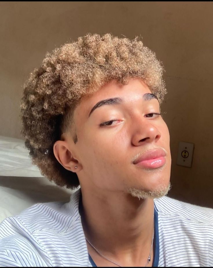 Blond Afro Men, Light Brown Afro Hair, Black Man Blond Hair, Blonde Highlights 4c Hair, Afro Mullet 4c Hair, Black Ginger Men, Blonde Afro Men, Blonde Hair 4c, Honey Brown Hair Men