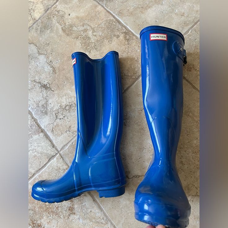 Tall Rain Boots Never Worn Outside Casual Blue Rain Boots With Round Toe, Waterproof Blue Boots With Round Toe, Blue Waterproof Boots With Round Toe, Blue Waterproof Round Toe Boots, Blue Waterproof Rain Boots With Round Toe, Waterproof Blue Rain Boots With Round Toe, Casual Blue Knee-high Boots, Blue Waterproof Boots For Fall, Waterproof Blue Boots For Fall