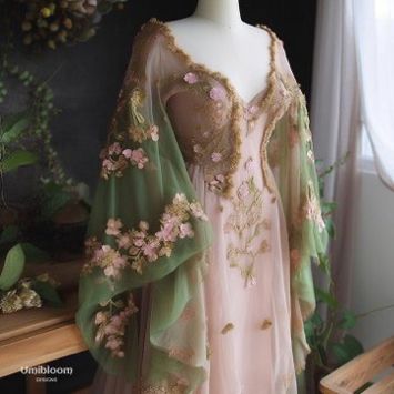 Fairy Goddess Dress, Mystical Dresses Gowns, Unibloom Dress, Elven Dress Gowns, Druid Dress, Fairy Queen Dress, Fairy Dress Design, Elven Dresses, Elf Dresses