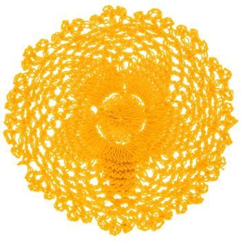 an orange crochet doily on a white background