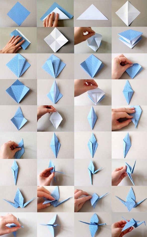 the steps to make an origami bird that is folded in paper and placed on top of each other