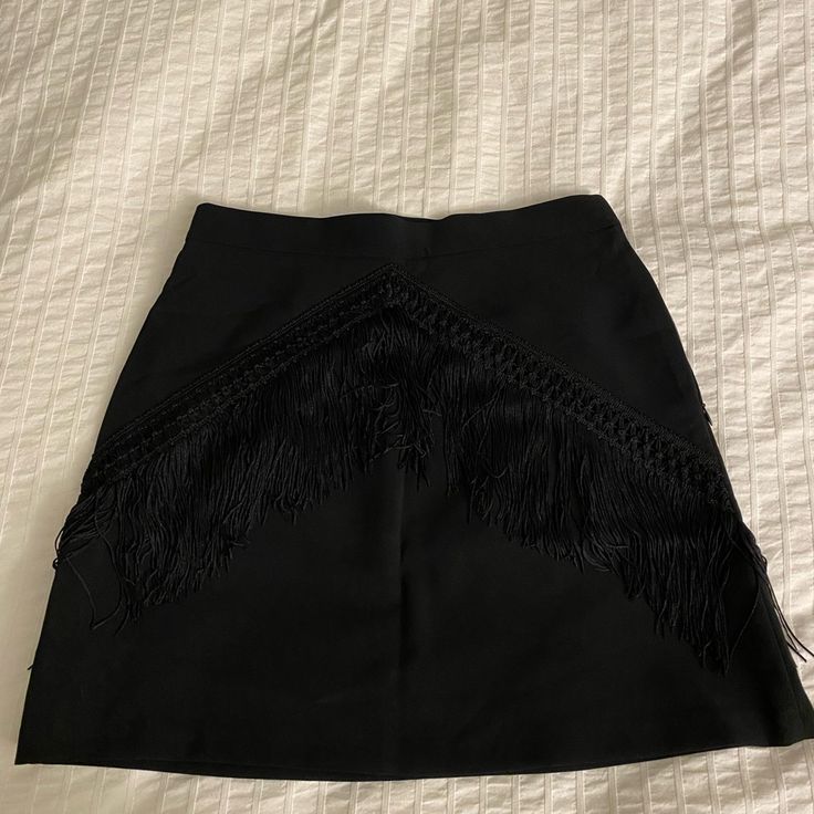 Brand New Black Fringe Skirt Black Mini Skirt For Summer Cocktail, Zara Mini Skirt For Summer Evenings, Mini Skirt With Fringe For Evening, Chic Fringe Skirt For Night Out, Elegant Flowy Mini Skirt By Zara, Zara Pencil Skirt For Night Out, Zara Fitted Mini Skirt For Going Out, Zara Flowy Mini Skirt For Party, Zara Lined Skirt For Night Out