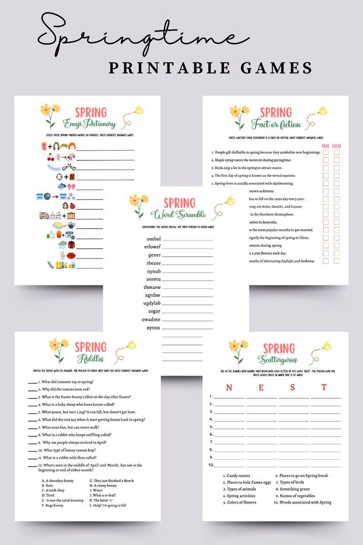 Get our 5 Pack of Spring games bundle instantly with a printable PDF download! Perfect for parties, gatherings, or classroom fun, these games are sure to entertain everyone, both adults and kids alike. With an answer key included where applicable, simply download, print, and enjoy the fun with friends and family! Spring Party Games, Activities Adults, Spring Party Ideas, Springtime Activities, Party Games Printable, Spring Games, Games Printable, Activities For Adults, Spring Party