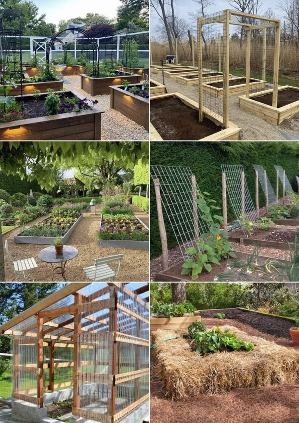 several different types of raised garden beds