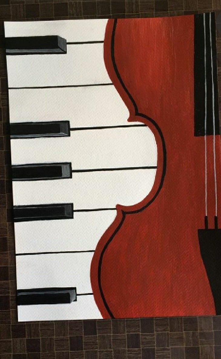 a painting of a red and white piano