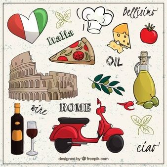 italian food and drink stickers on a white background with the words italy written in different languages