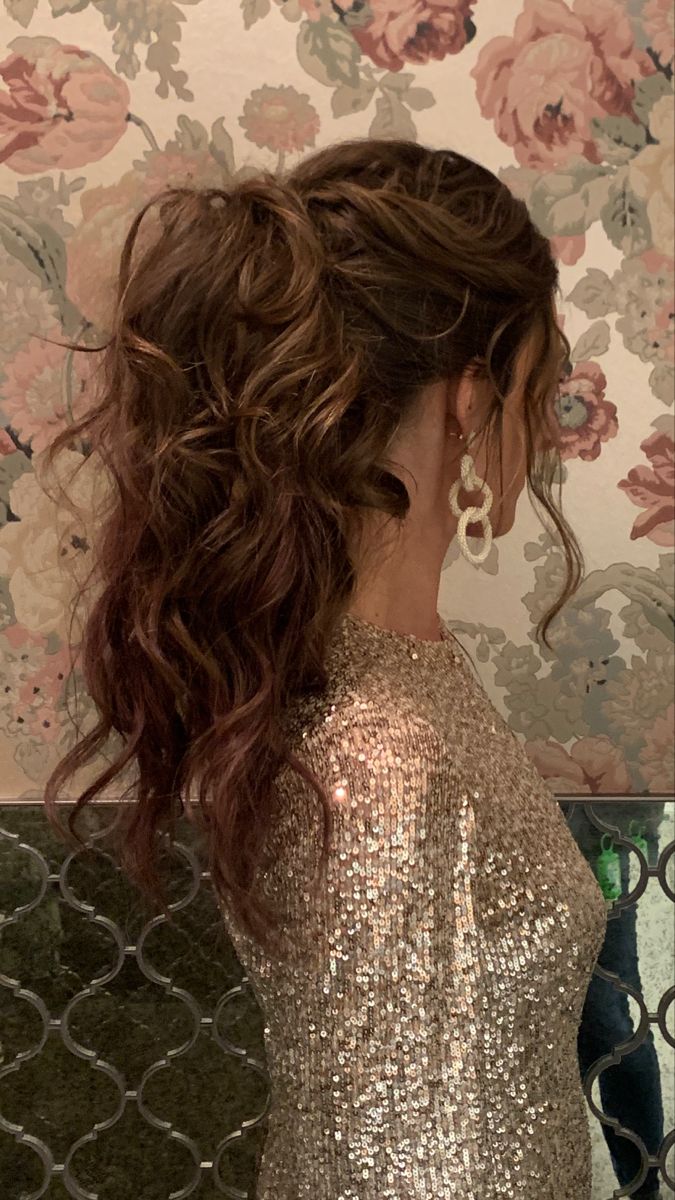 Hair Up Ideas For Prom, Hair For Prom Ponytail, Hair Up Prom Styles Ponytail, New Years Eve Hair And Makeup, Hairstyles To Party, Hair Up Styles Prom, Prom Hairstyles Hair Up, Prom Hairstyle Up, Hair Up Party Hairstyles