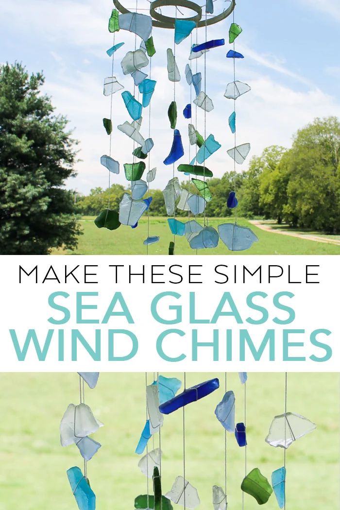 a wind chime made out of sea glass with the words make these simple sea glass wind chimes