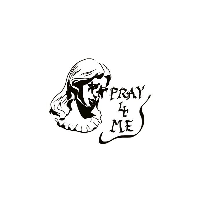 a black and white drawing of a woman with the words pray to me