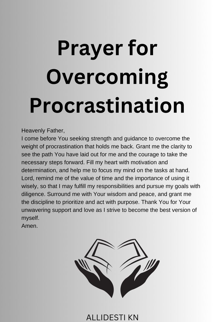 the front cover of a prayer book for overcoming procrastination, with two hands holding an open book