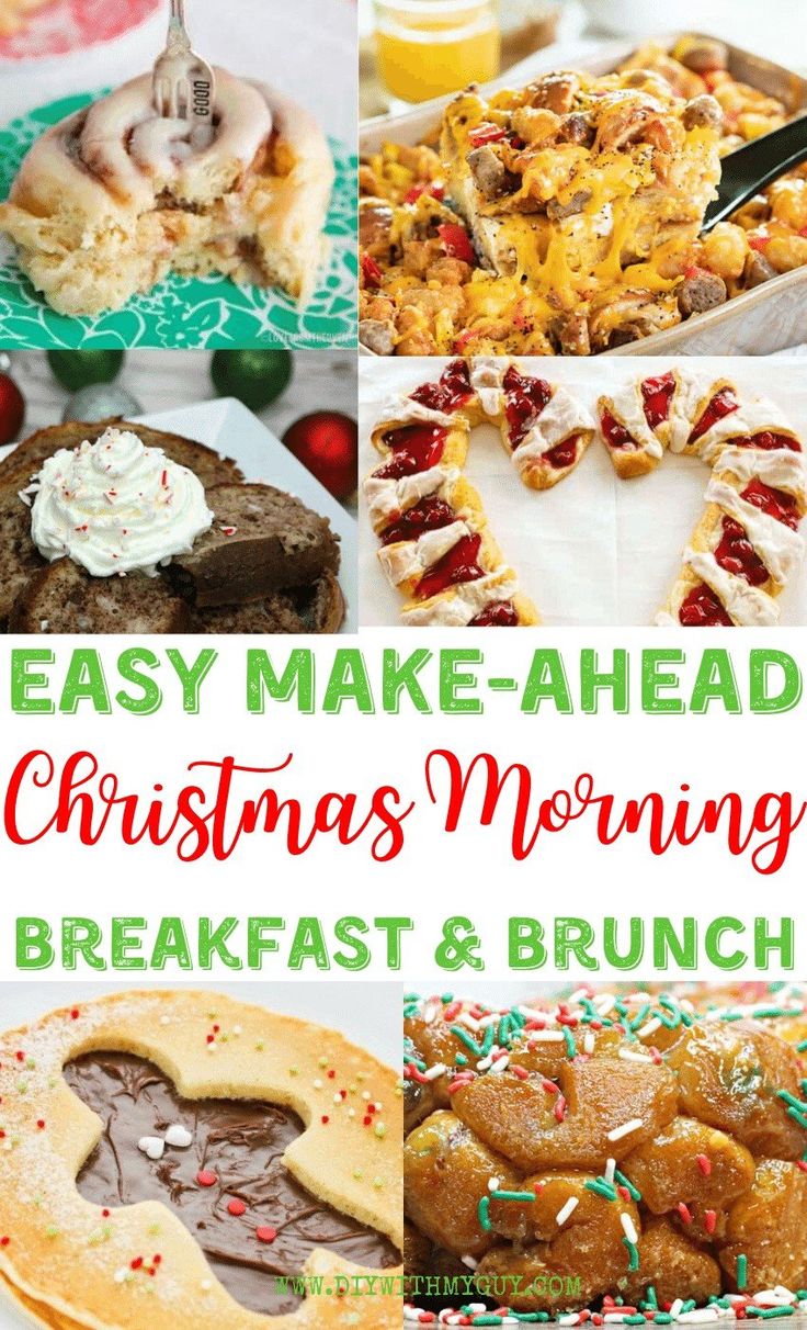 easy make - ahead christmas morning breakfast and brunch collage with text overlay