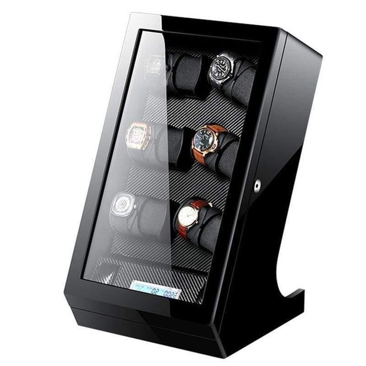 Introducing the Black Automatic Watch Winder with 10 Slots. This vertical automatic watch winder is a high-end product designed to protect your luxury watches while adding a touch of elegance to your space.  Product Benefits:   LCD touch screen for easy operation  Very quiet operation, ensuring minimal disturbance  Super strong lock for enhanced security  Automatic rotation to keep your watches in optimal condition  Can be powered by battery or wall plug for convenience   Features:   Dimensions: Automatic Watch Winder, Watch Winders, Watch Storage Box, Cheap Watches, Watch Storage, Watch Battery, High End Products, Watch Winder, Wood Clocks