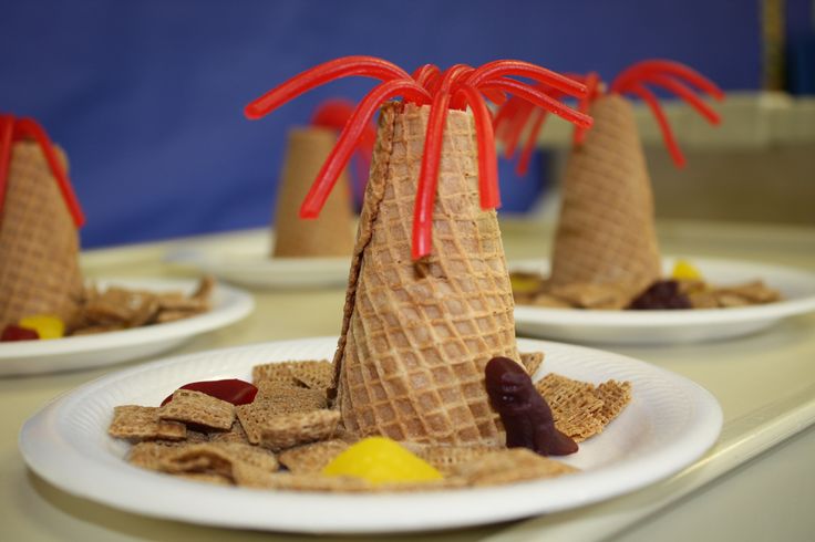 three plates with cones made to look like food