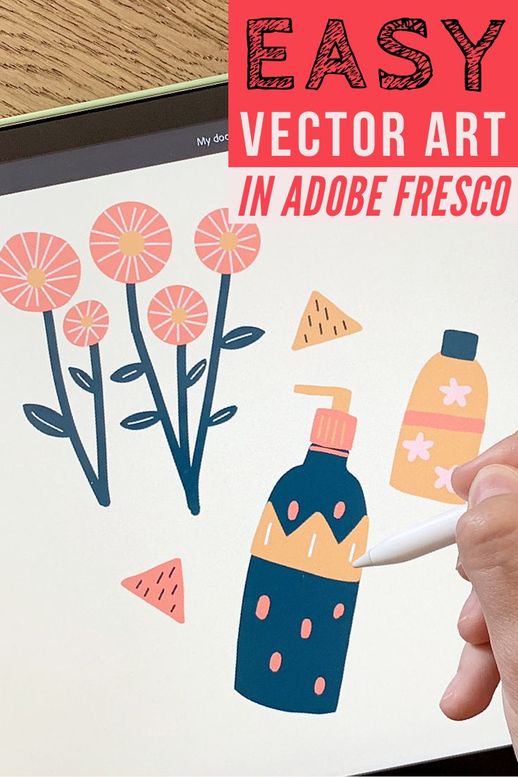 a person is drawing on an ipad screen with the text easy vector art in adobe fresco