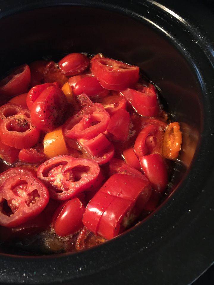 the food is cooked and ready to be eaten in the crock pot on the stove