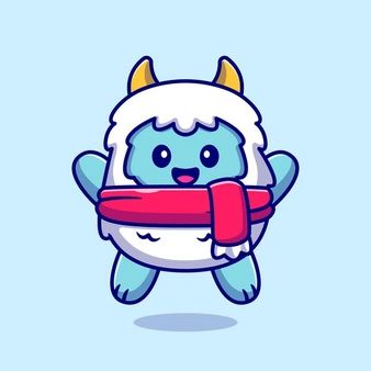 a cute cartoon character with horns and wings holding a red object in his hands, on a blue background