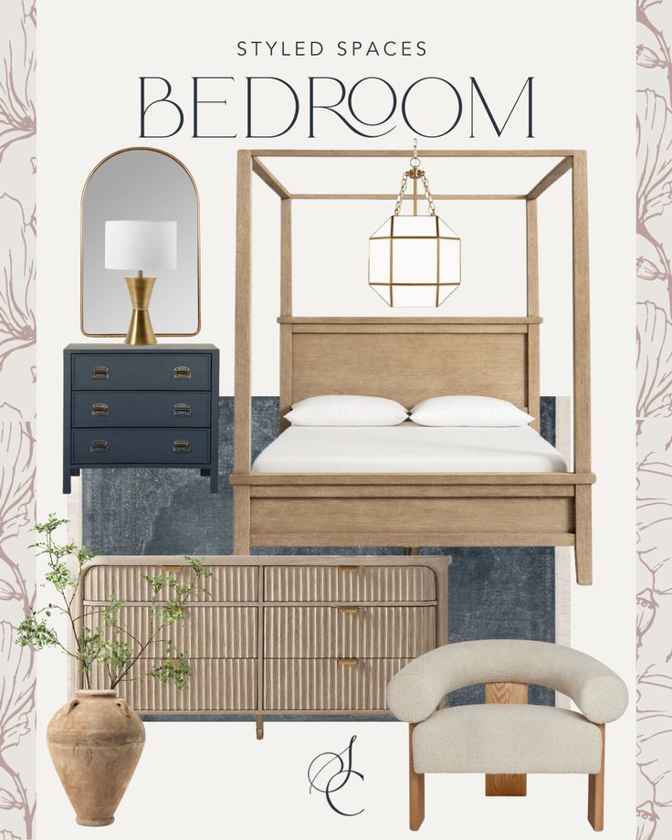 a bed room with furniture and decor in it