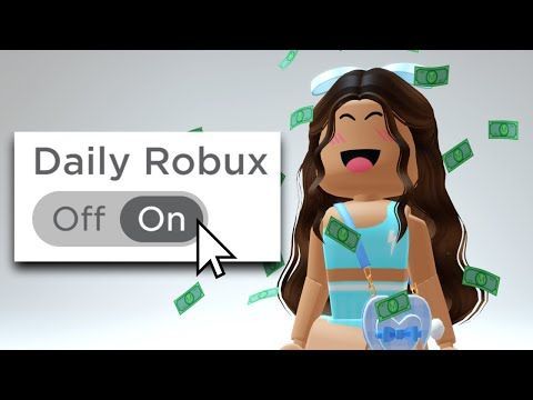 an animated girl with money coming out of her chest and the words daily robux on it