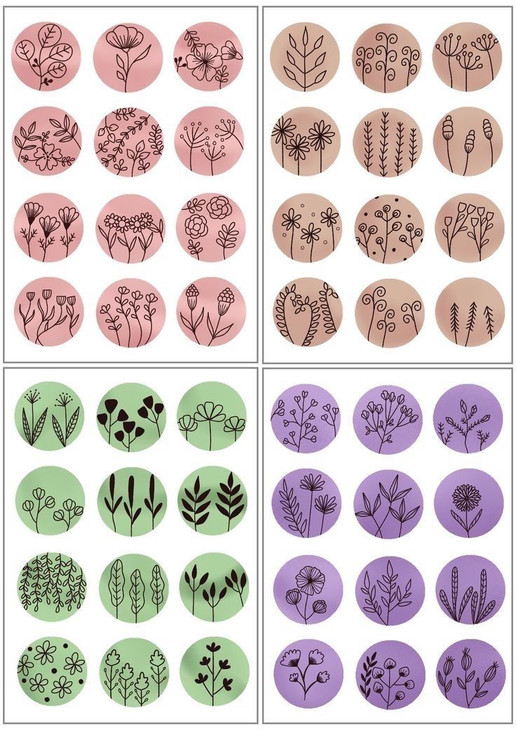 four different types of flowers are shown in the same pattern, each with different colors