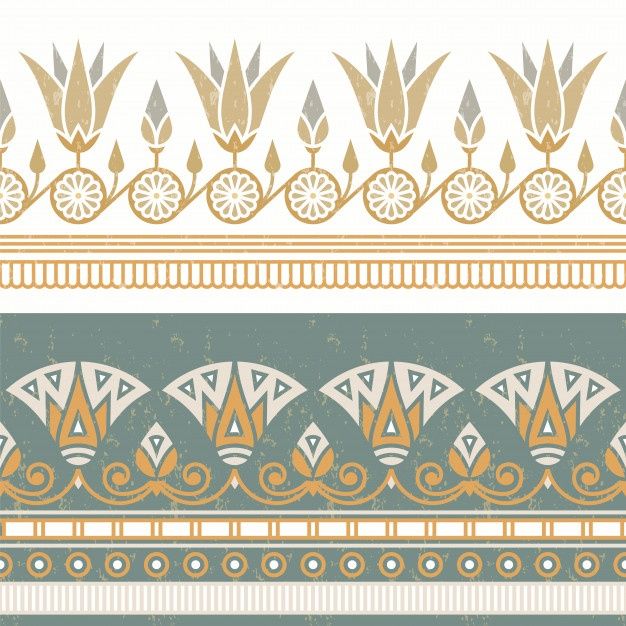 a set of four different patterns in gold and green colors on a white background with an ornate border