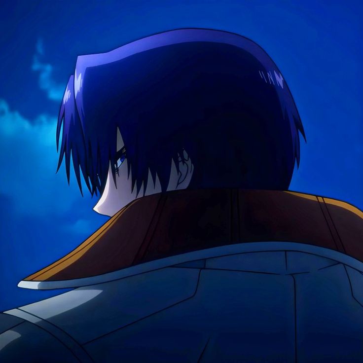 an anime character with blue hair looking off into the distance