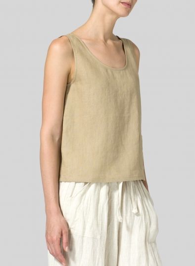 Linen Pocket Tank Top Casual Everyday Linen Vest, Casual Beige Vest Top, Casual Linen Tank Vest, Tank Top For Layering In Fall, Casual Everyday Vest For Spring, Summer Linen Vest For Layering, Summer Layering Linen Vest, Fall Layering Tank Top, Versatile Beige Linen Top